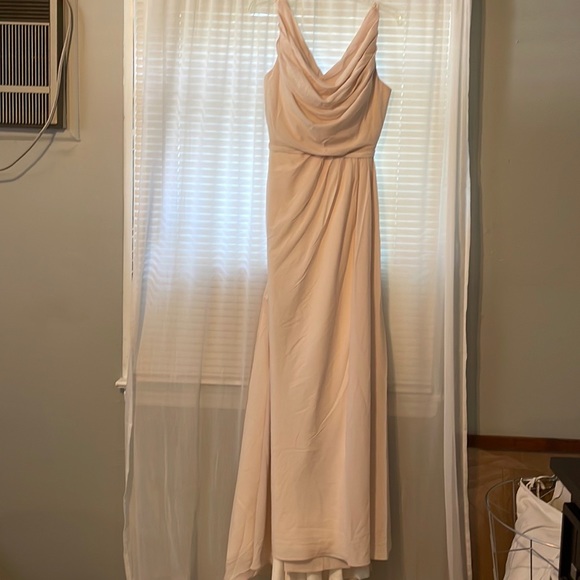 Modest champagne long bridesmaid dress with slit VB1003 - Picture 1 of 4
